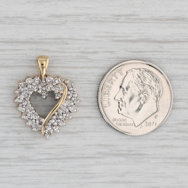 0.15ctw Diamond Cluster Heart Pendant 10k Yellow Gold Small Drop