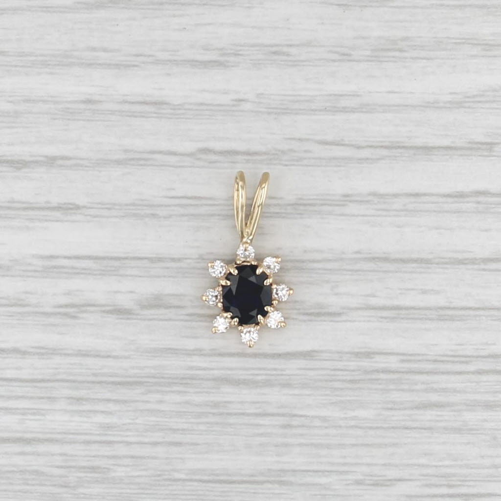 1.24ctw Blue Sapphire Diamond Halo Pendant 14k Yellow Gold