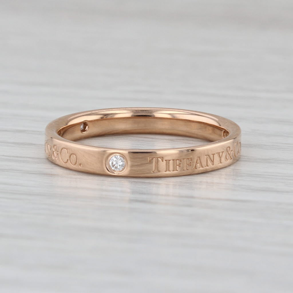 Tiffany & Co Flat Band 3P Diamond Stackable Ring 18k Rose Gold Elsa Peretti Sz 8