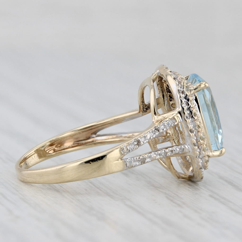 Light Gray 3.70ctw Aquamarine Diamond Halo Ring 10k Yellow Gold Size 7.25