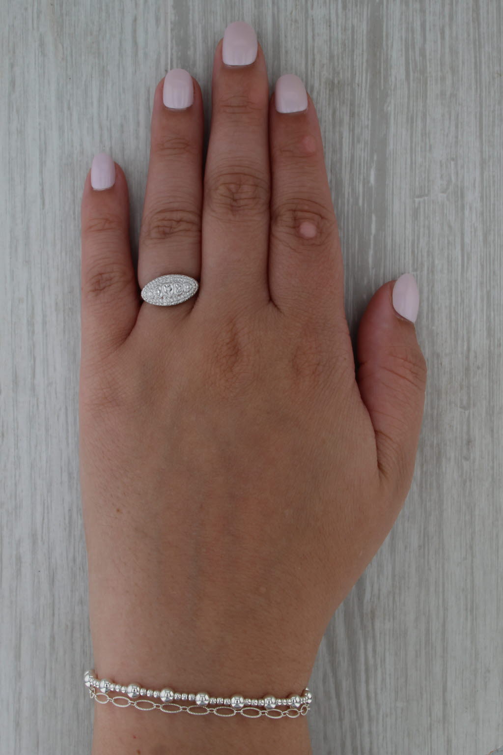 Vintage Diamond Princess Ring Heart Accents 14k White Gold Size 6