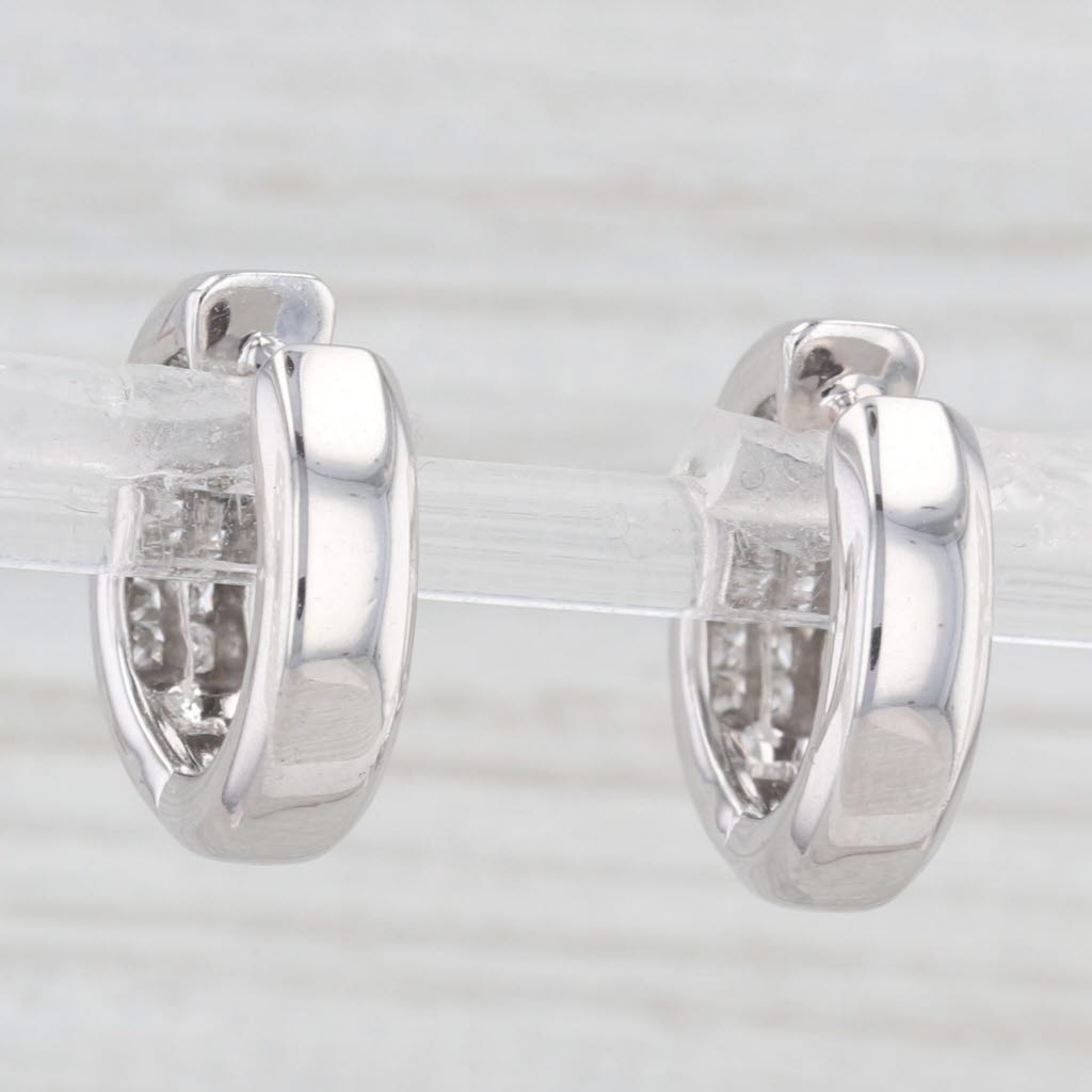 Light Gray 0.70ctw Diamond Hoop Huggie Earrings 14k White Gold Snap Top Round Hoops