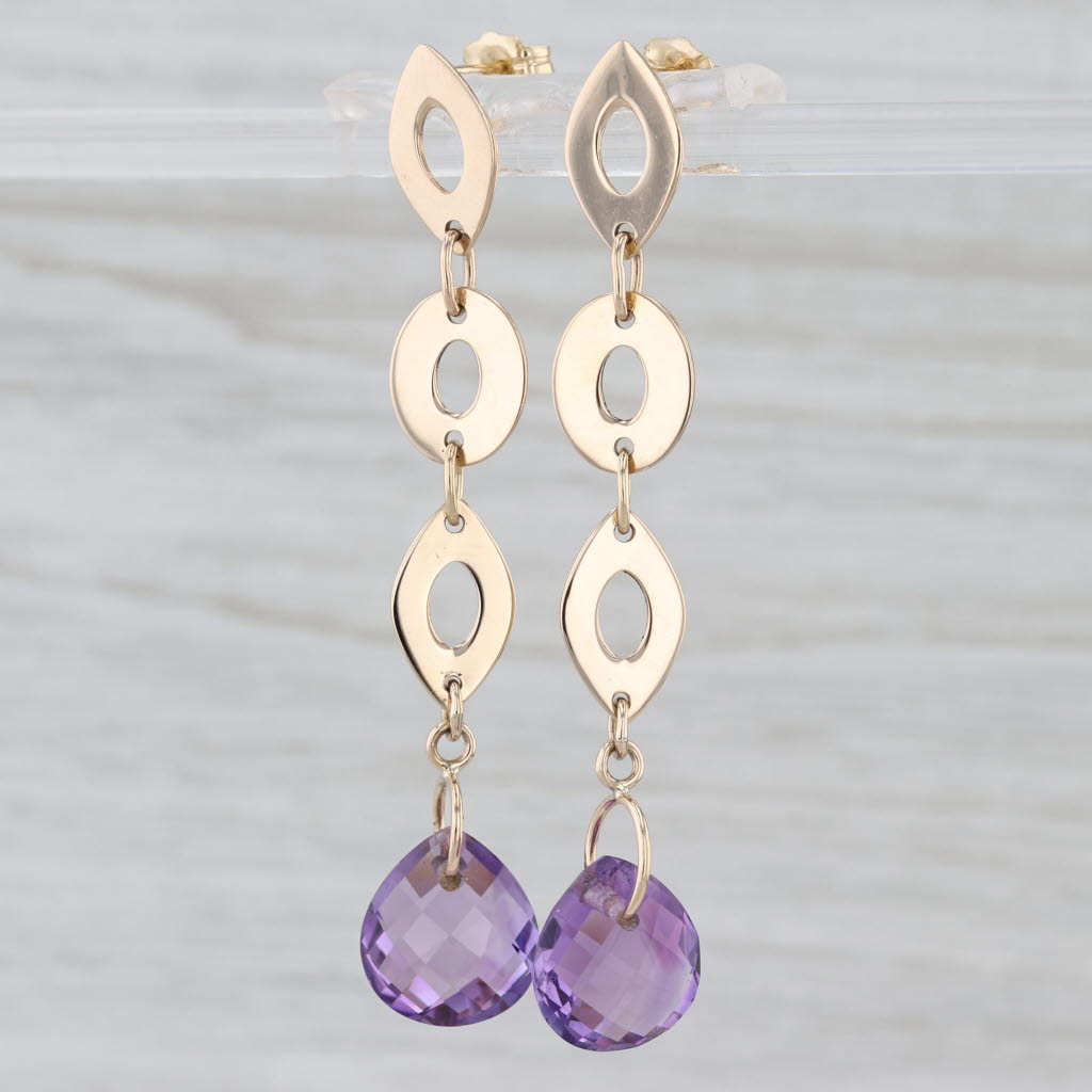8ctw Briolette Amethyst Dangle Earrings 14k Yellow Gold Drops