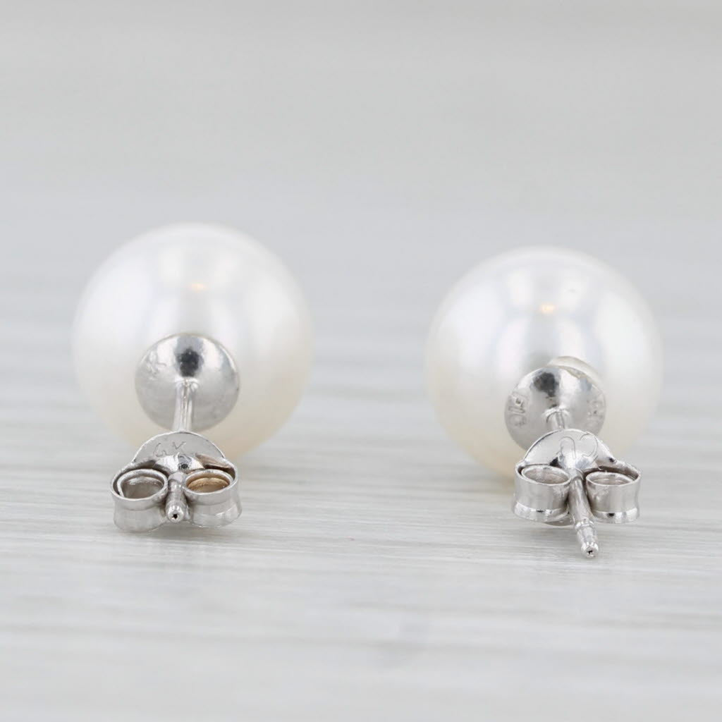 Light Gray New Cultured Pearl Stud Earrings 14k White Gold 7.5-8mm
