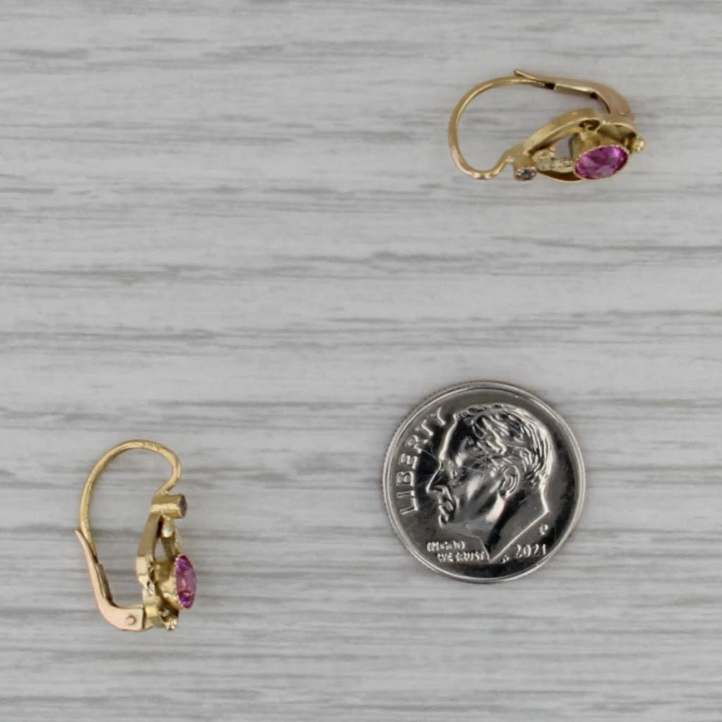 0.89ctw Lab Created Pink White Sapphire Dangle Earrings 18k Yellow Gold Drops