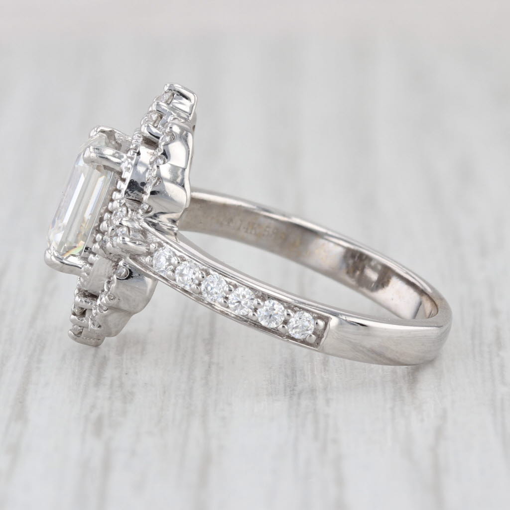 2.18ctw Moissanite Halo Ring Emerald Cut 14k White Gold Size 9-9.25 Engagement