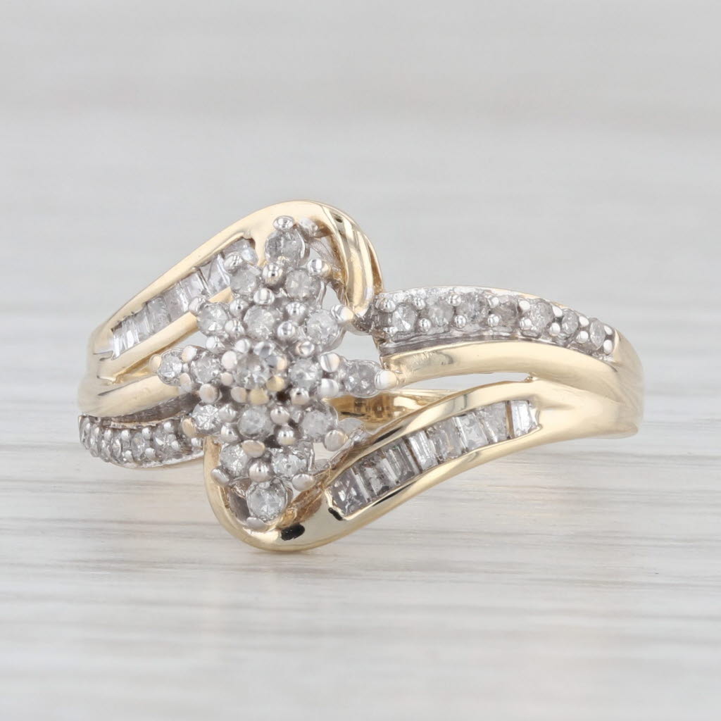 Light Gray 0.25ctw Diamond Cluster Bypass Ring 10k Yellow Gold Size 7 Engagement