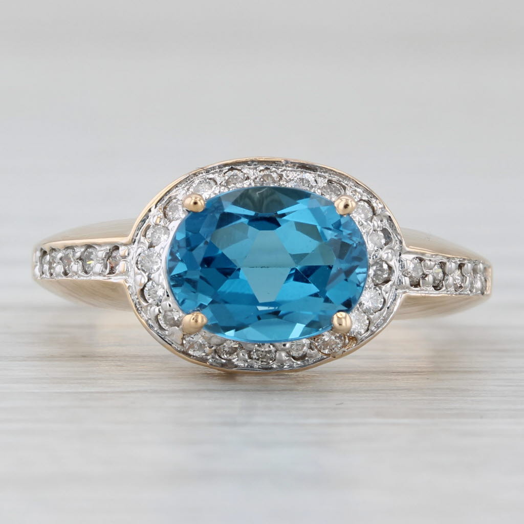 Light Gray 2.36ctw London Blue Topaz Diamond Halo Ring 14k Yellow Gold Size 6