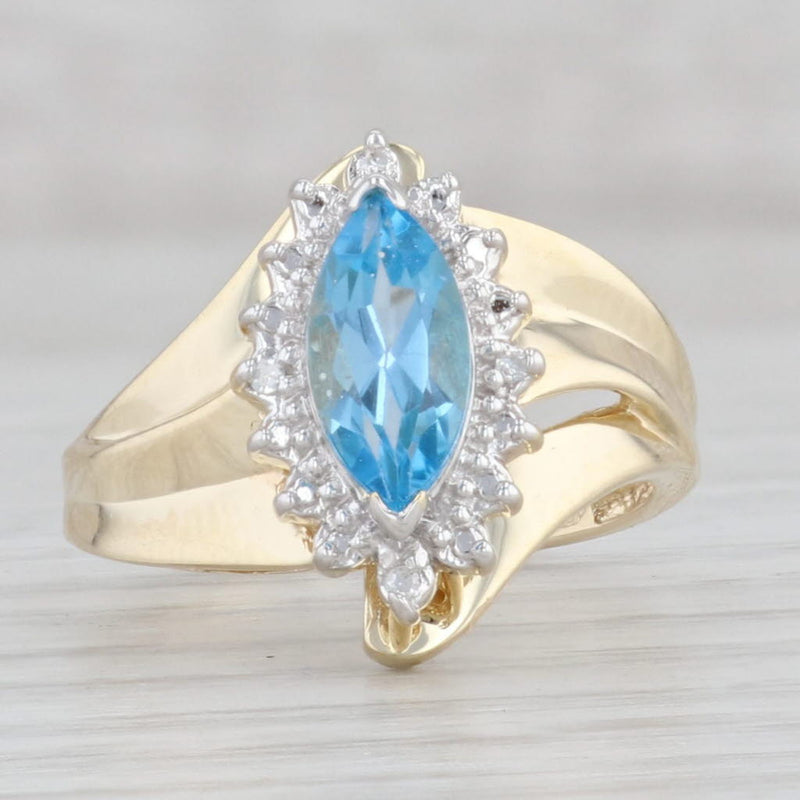 Light Gray 1.24ct Marquise Blue Topaz Diamond Ring 10k Yellow Gold Size 7