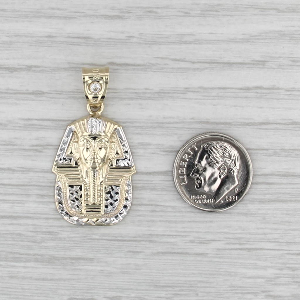 Egyptian Pharaoh Pendant 10k Yellow White Gold Cubic Zirconia Statement