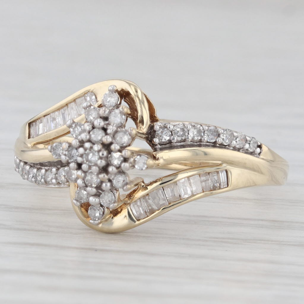 Light Gray 0.31ctw Diamond Cluster Bypass Ring 10k Yellow Gold Size 8.5