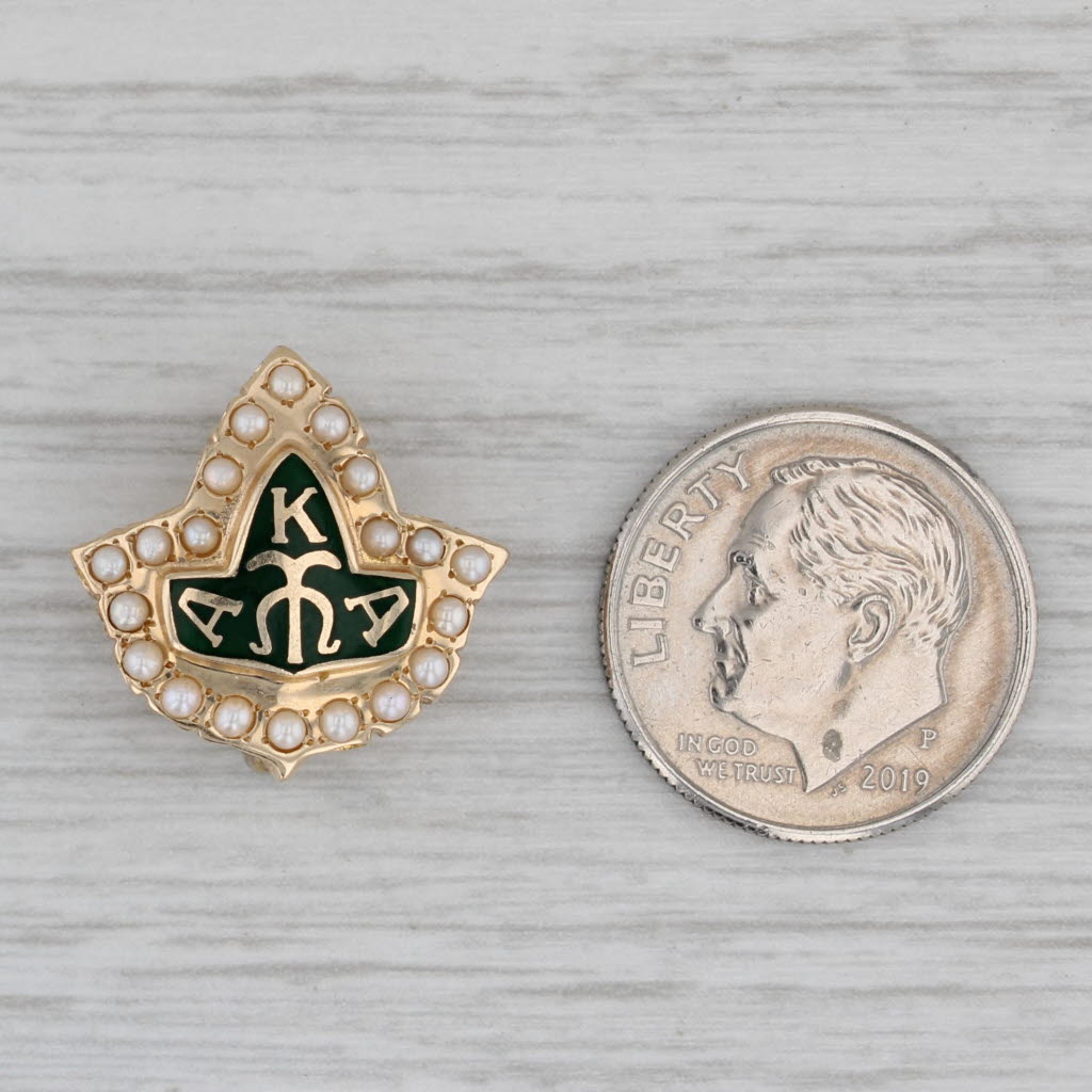 Gray Alpha Kappa Alpha Fraternity Pin 10k Gold Pearl Enamel Leaf Badge