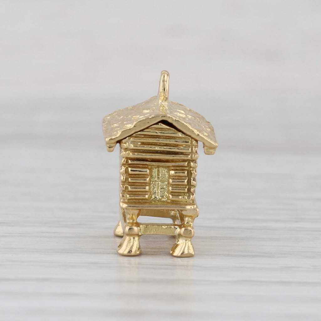 Vintage Log Cabin Charm 18k Yellow Gold 3D Figurine