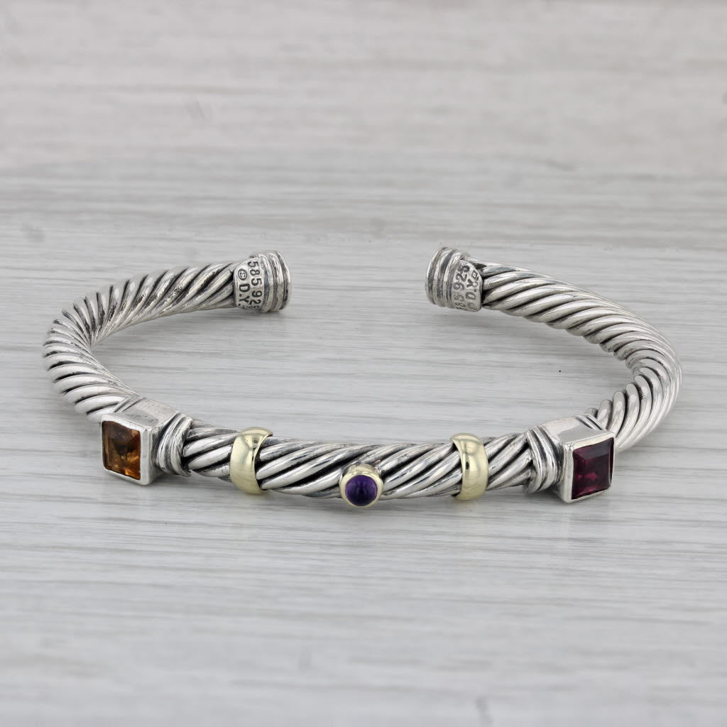 Gray David Yurman Renaissance Cuff Bracelet Sterling Silver 14k Gold Citrine Amethyst