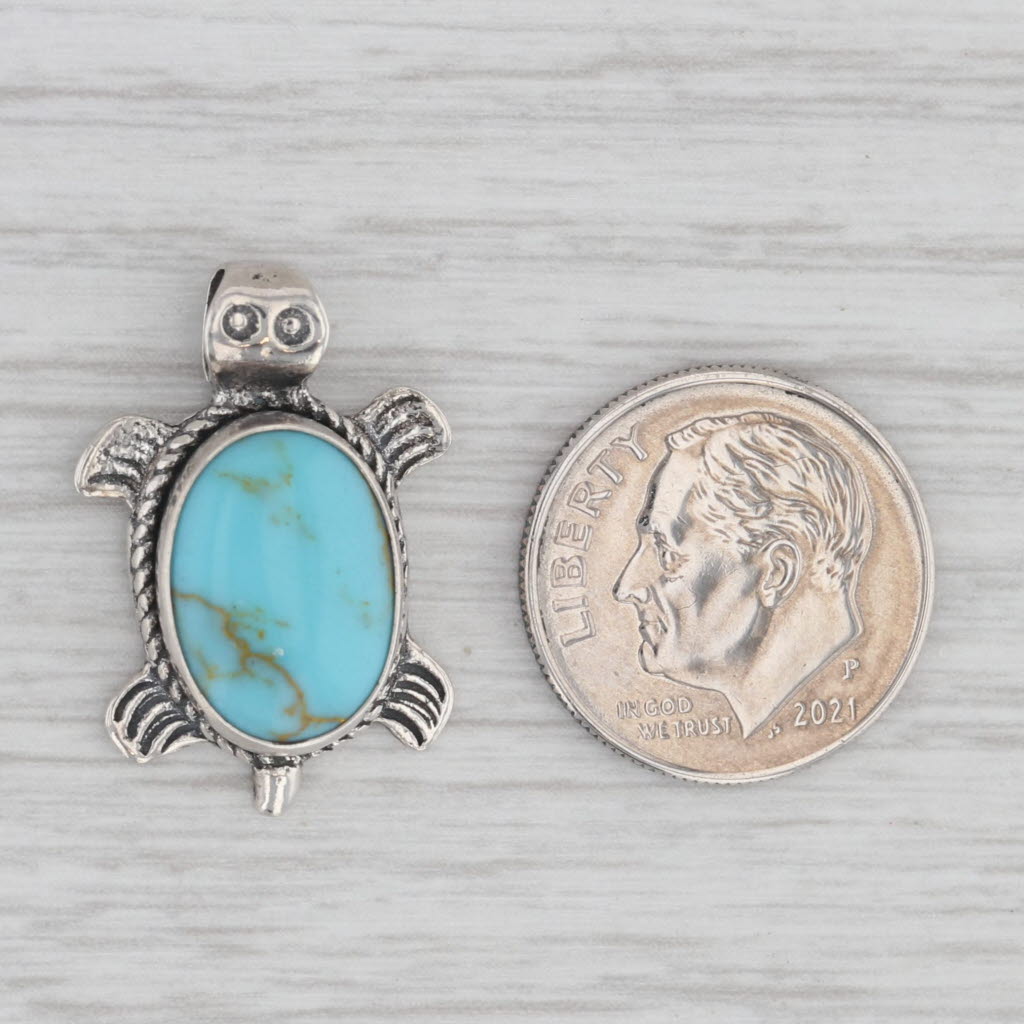 Gray Lab Created Turquoise Sea Turtle Pendant Sterling Silver Southwestern Jewelry