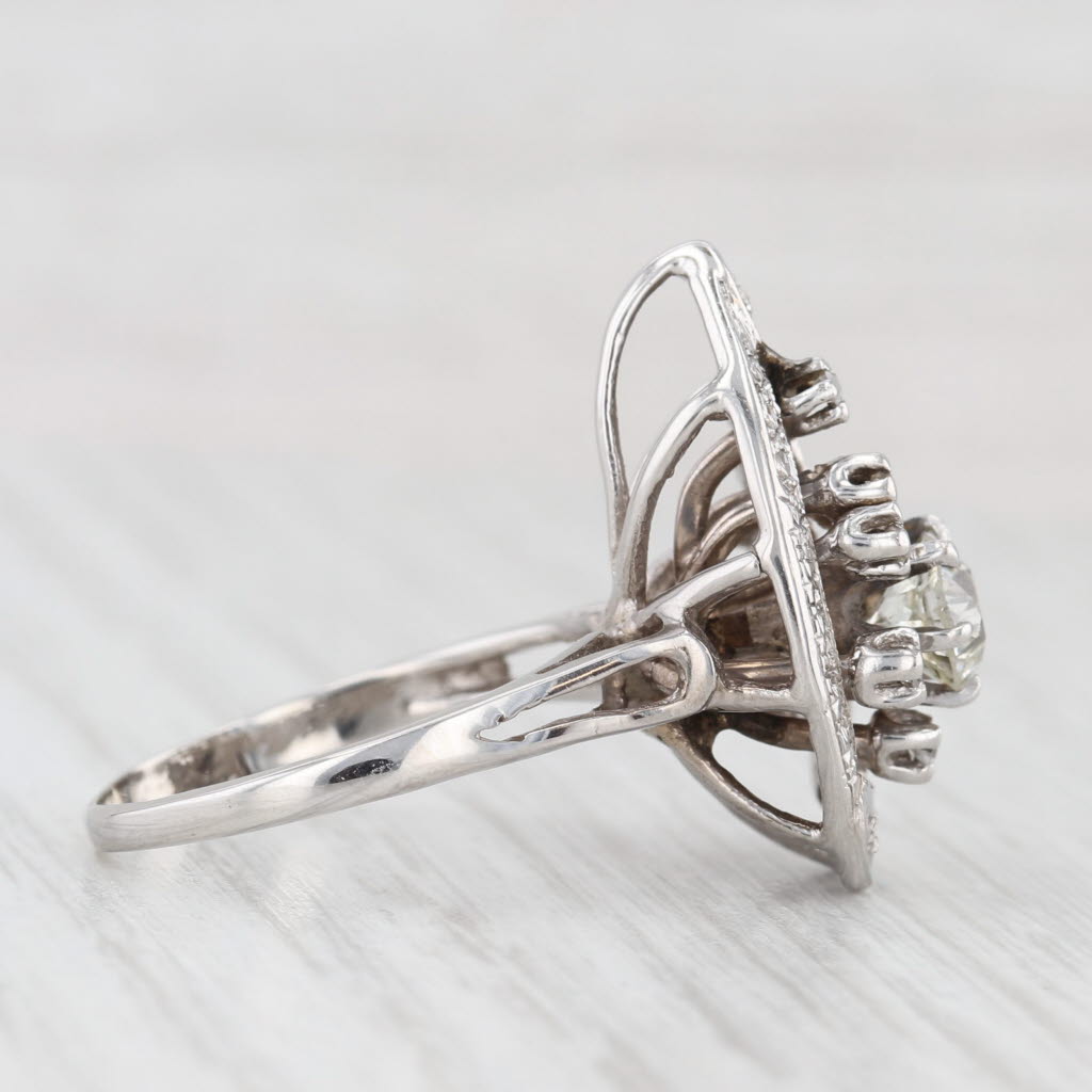 Light Gray Vintage Diamond Cocktail Ring 14k White Gold Size 7.25 Old European Cut