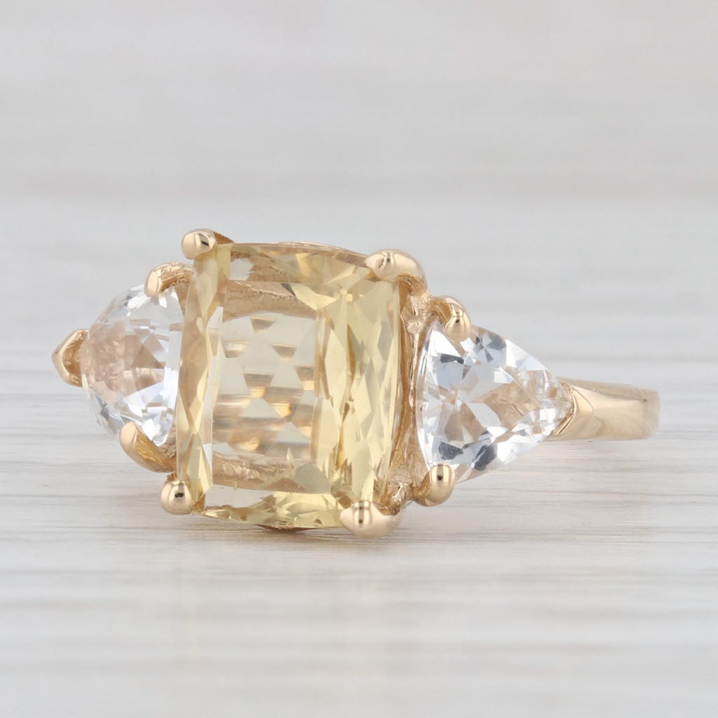 Light Gray 3.90ctw Yellow Heliodor Goshenite Quartz Ring 14k Gold Size 8