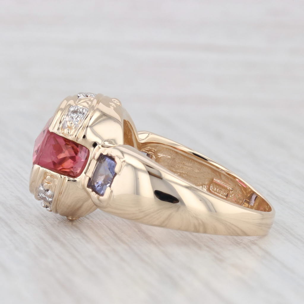 Light Gray 6.50ctw Pink Tourmaline Iolite Diamond Ring 14k Yellow Gold Size 9