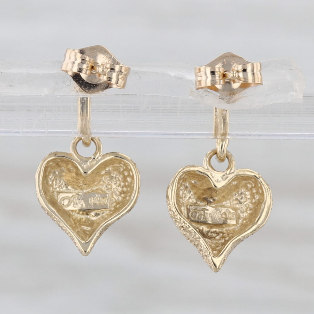 Brushed Puffy Heart Drop Earrings 14k Yellow Gold Dangles