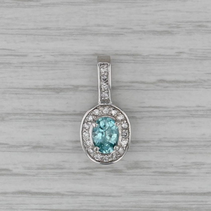 2.10ctw Blue Zircon Diamond Halo Pendant 14k White Gold Drop