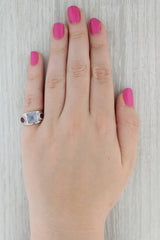 Blue Chalcedony Pink Tourmaline Ring 14k White Gold Size 6.75