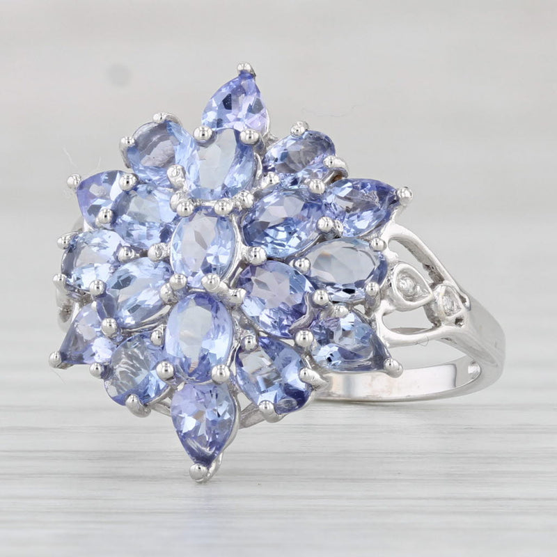 Light Gray 3.40ctw Tanzanite Cluster Ring 10k White Gold Size 8.25 Cocktail