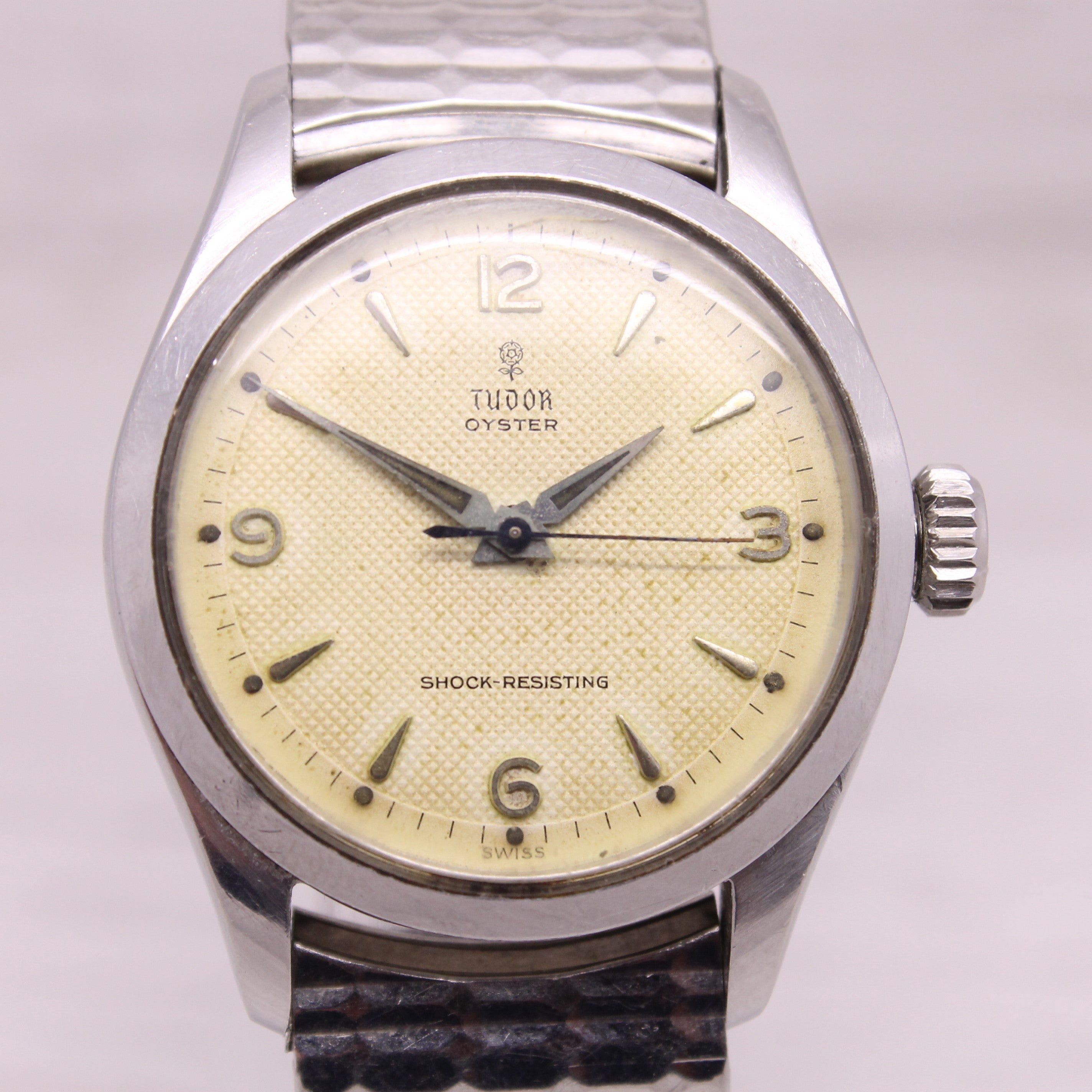 Light Gray Vintage 1950's Tudor Oyster ref.7903 32mm Steel Mens Manual Watch Waffle Dial