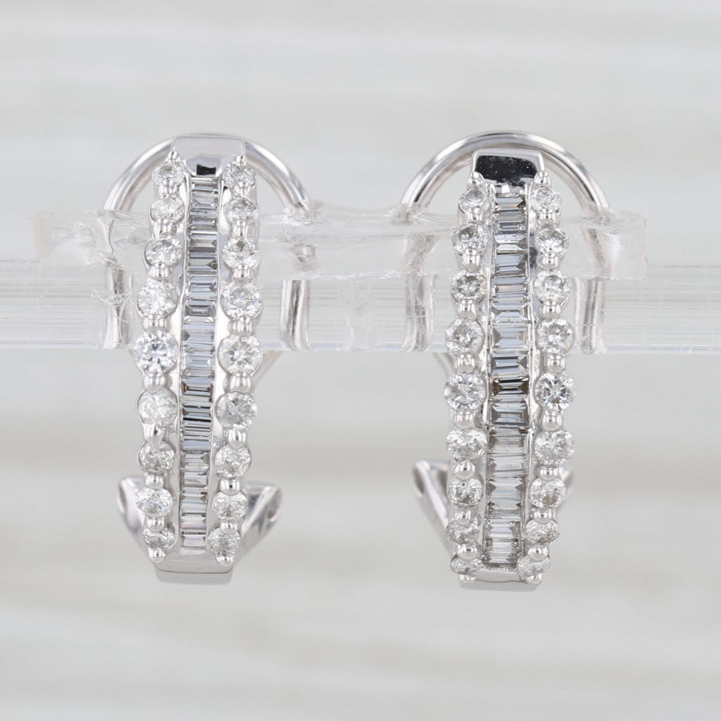 0.94ctw Diamond J-Hook Earrings 14k White Gold Drops Omega Backs