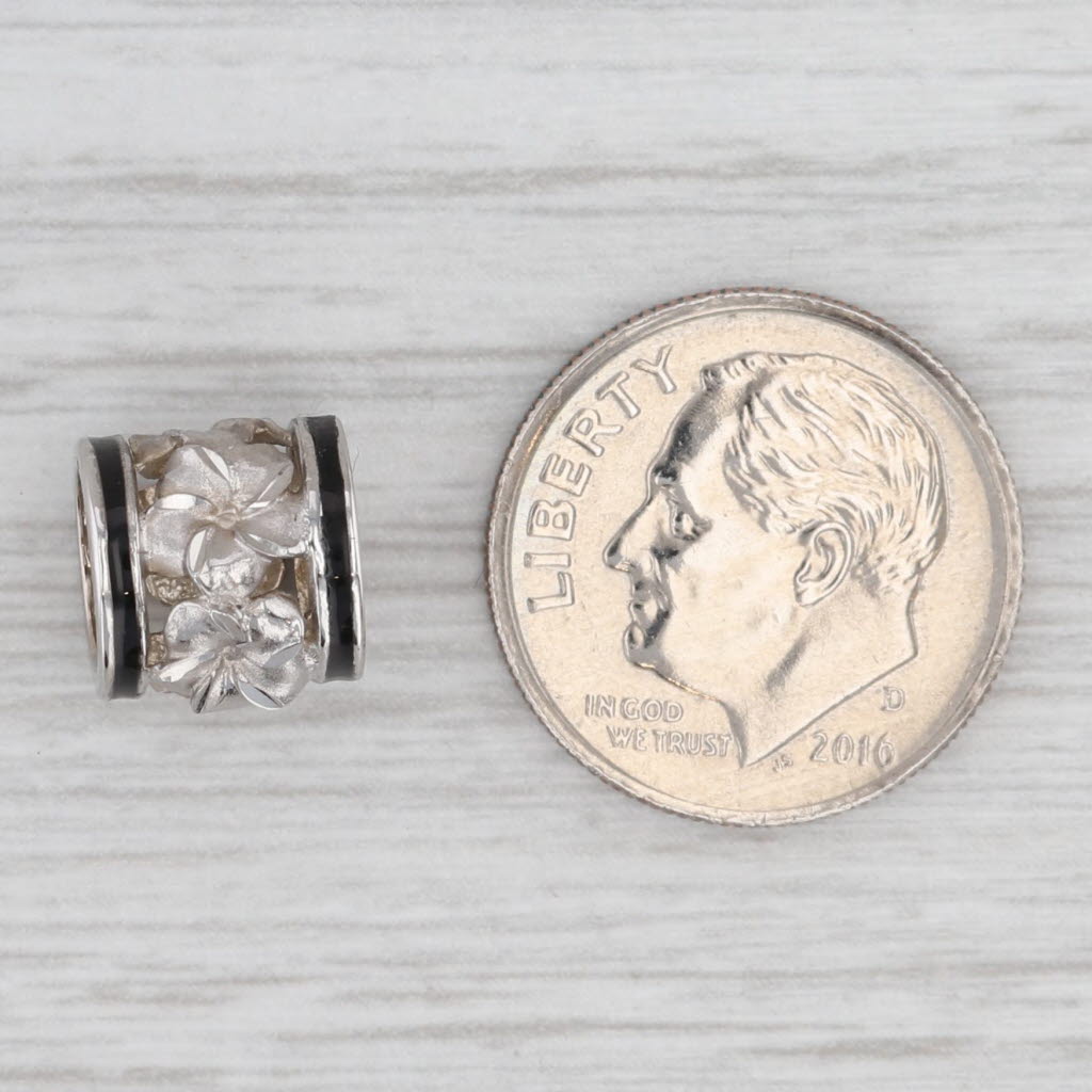 Light Gray Flower Bead Slide Charm Pendant 14k White Gold Enamel