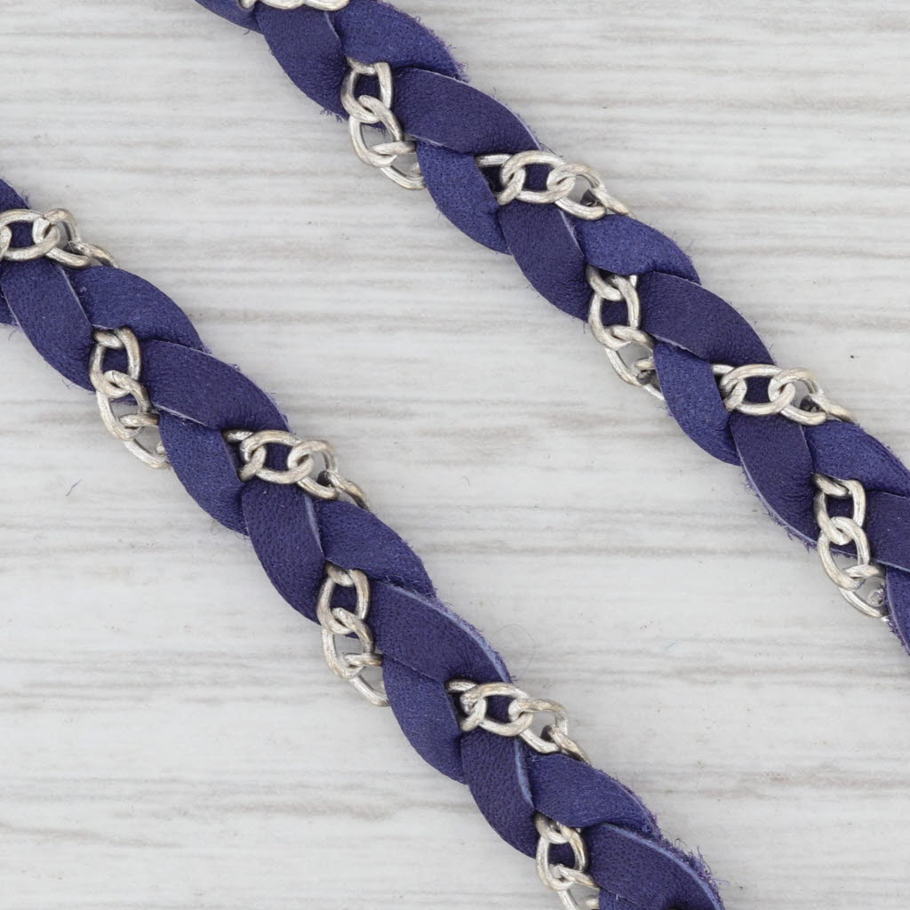 New Nina Wynn Cordelia Necklace White Druzy Pendant Woven Purple Leather