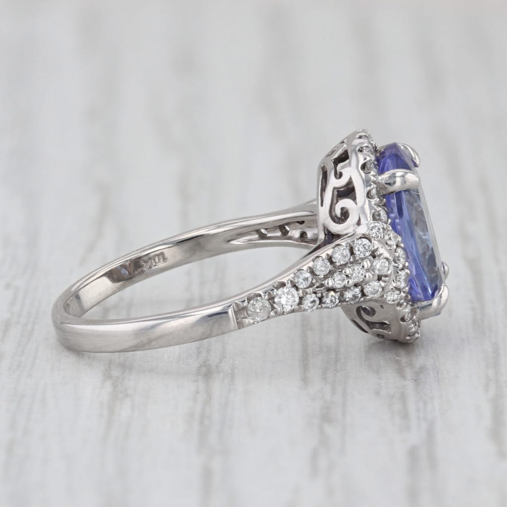 3.66ctw Oval Tanzanite Diamond Halo Ring 10k White Gold Size 6.75 Engagement