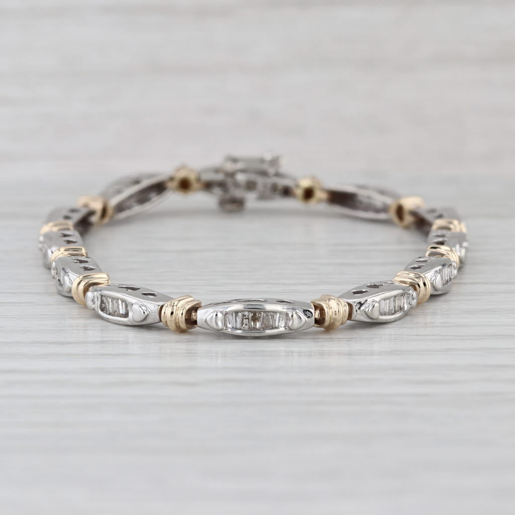 0.96ctw Diamond Tennis Bracelet 10k White Yellow Gold 7" 3.7mm Heart Accents