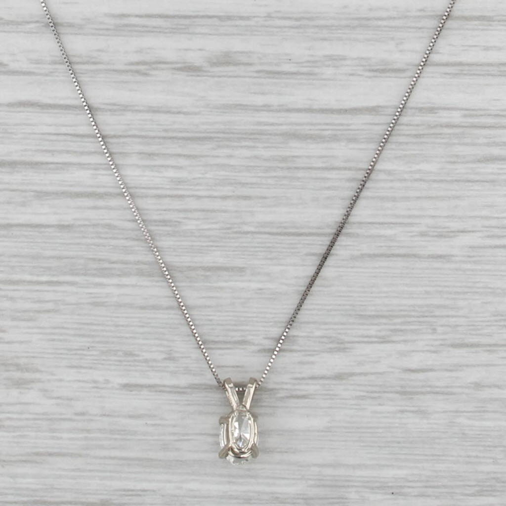 0.70ct Diamond Oval Solitaire Pendant Necklace 14k White Gold 18" Box Chain