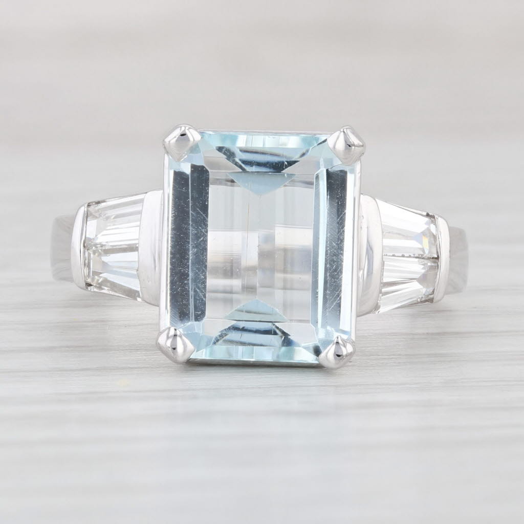 Light Gray 4.15ctw Aquamarine Diamond Ring 14k White Gold Size 7.75