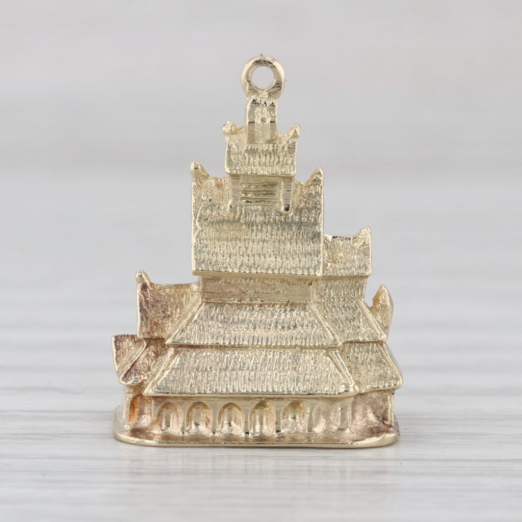Borgund Stave Church Souvenir Charm 14k Yellow Gold 3D Norway Pendant