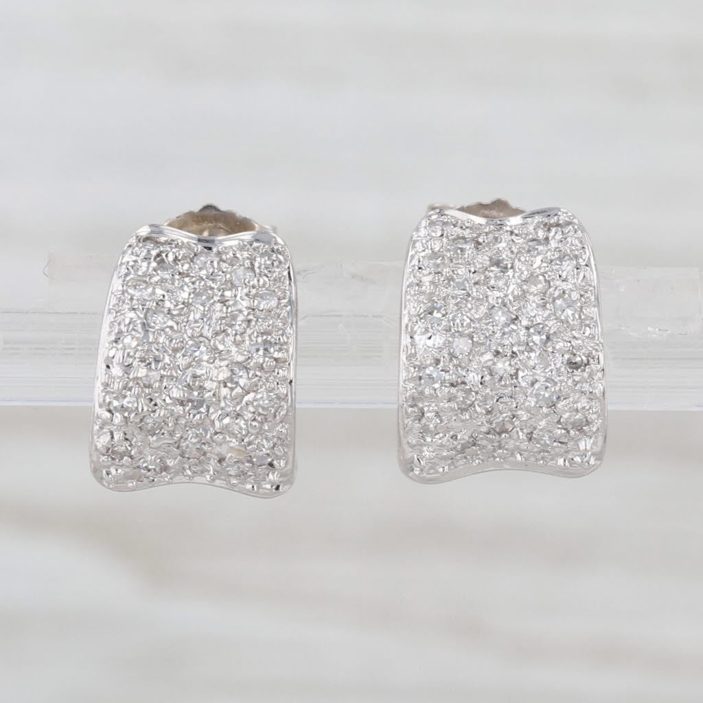 0.25ctw Diamond J-Hook Half Hoop Stud Earrings 14k White Gold Studs