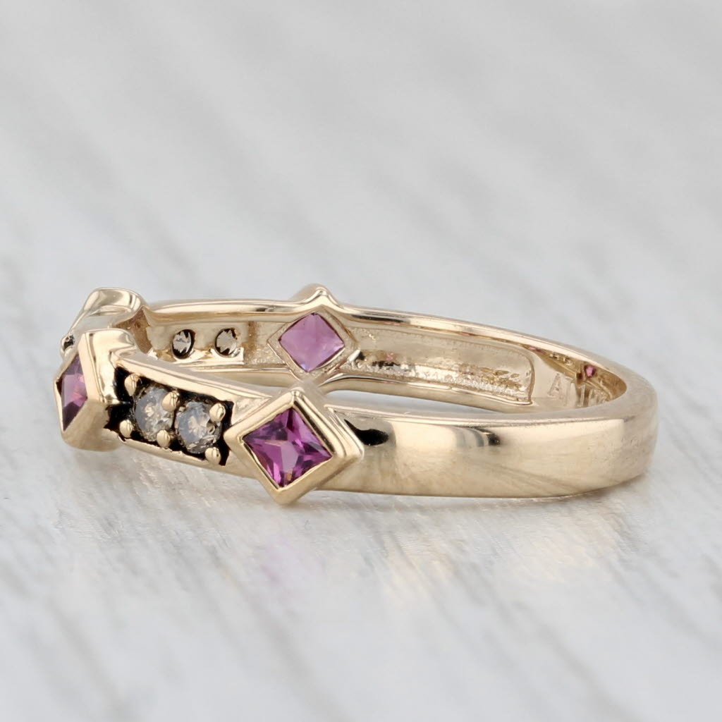 Light Gray Rhodolite Garnet Diamond Ring 10k Yellow Gold Size 5 Stackable Wedding Band