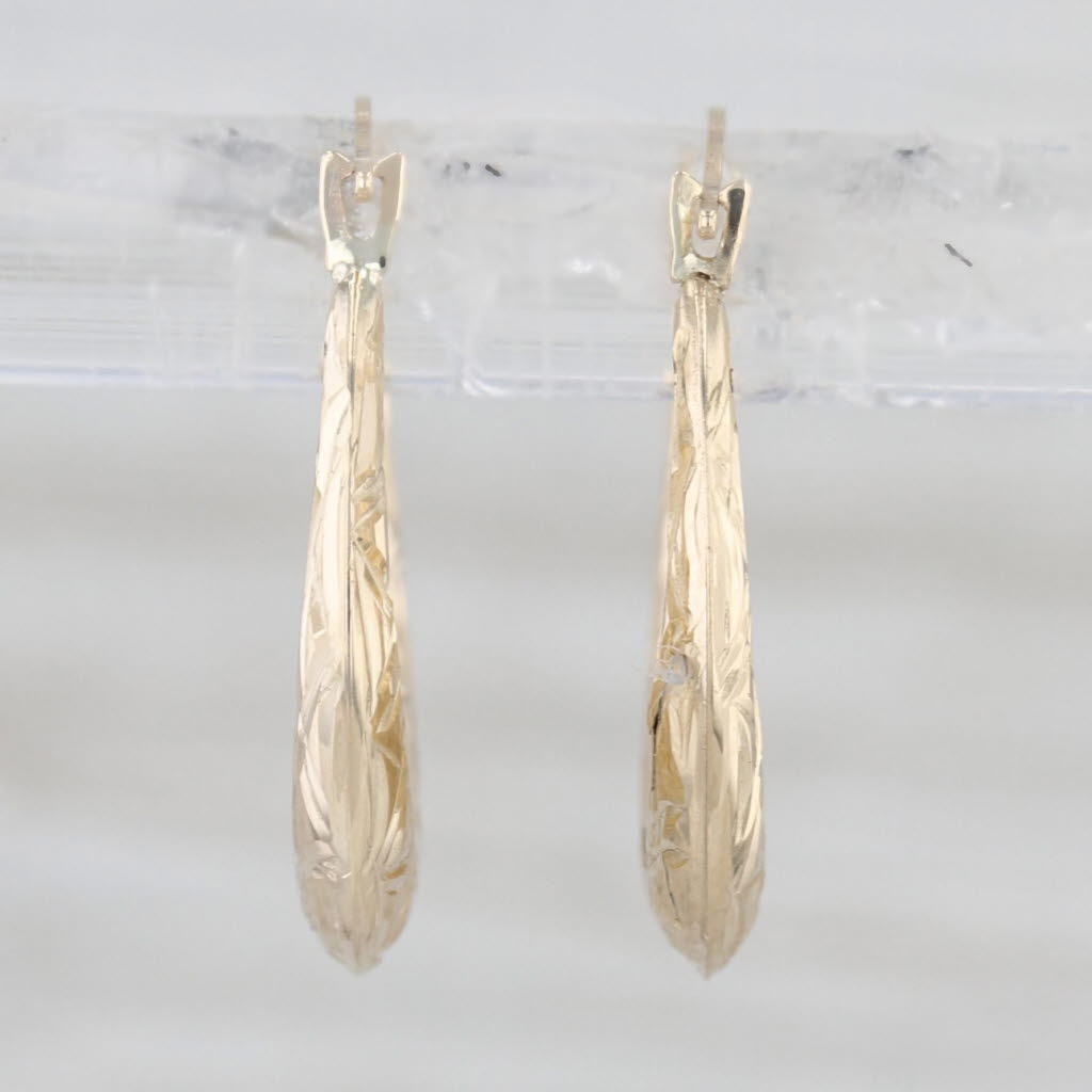 Small Etched Hoop Earrings 10k Yellow Gold Snap Top Post Round Hoops 18 x 2.5 mm