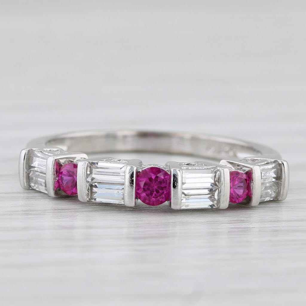 Light Gray 1.01ctw Lab Created Red Rubies White Sapphires 10k White Gold Size 7 stackable