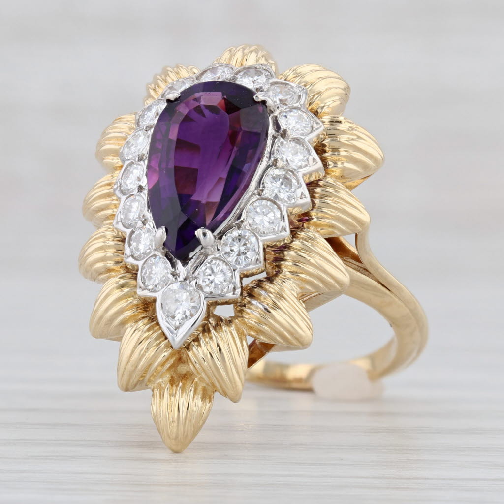 Light Gray 4.01ctw Amethyst Diamond Cocktail Ring 18k Yellow Gold Size 6.75