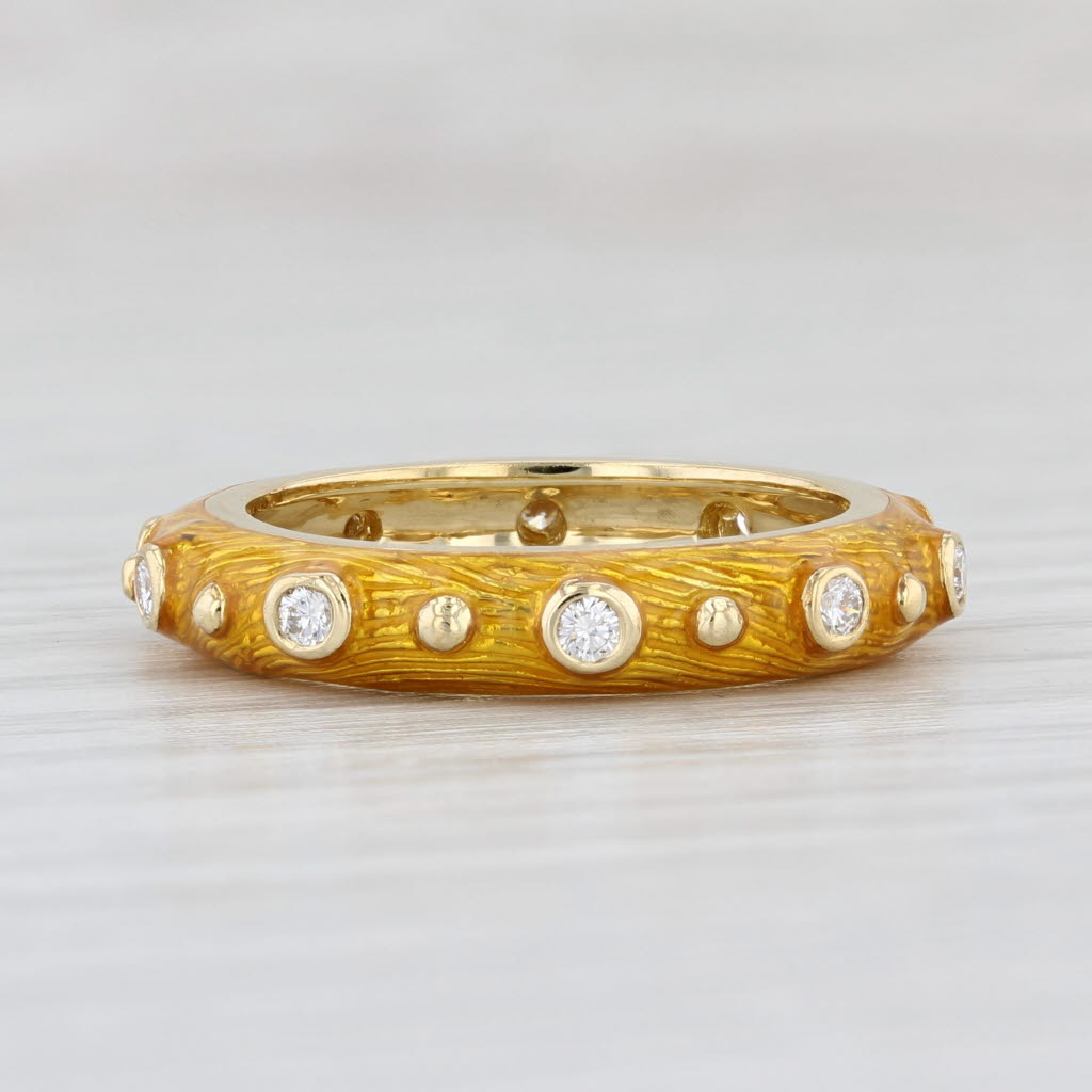 Light Gray Hidalgo 0.30ctw Diamond Ring 18k Yellow Gold Enamel Size 6.5 Stackable Band