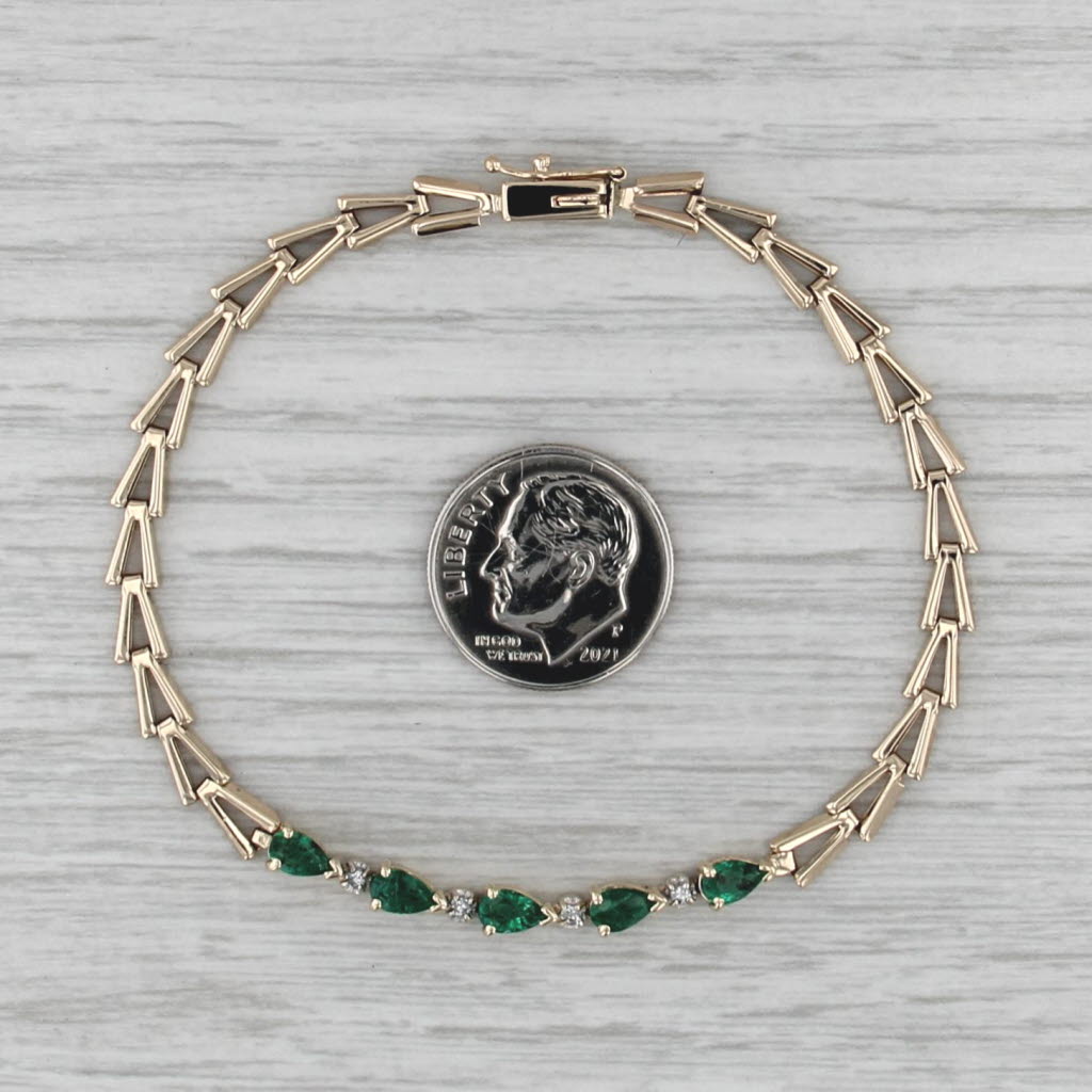1.04ctw Emerald Diamond V Chain Bracelet 7" 14k Yellow Gold