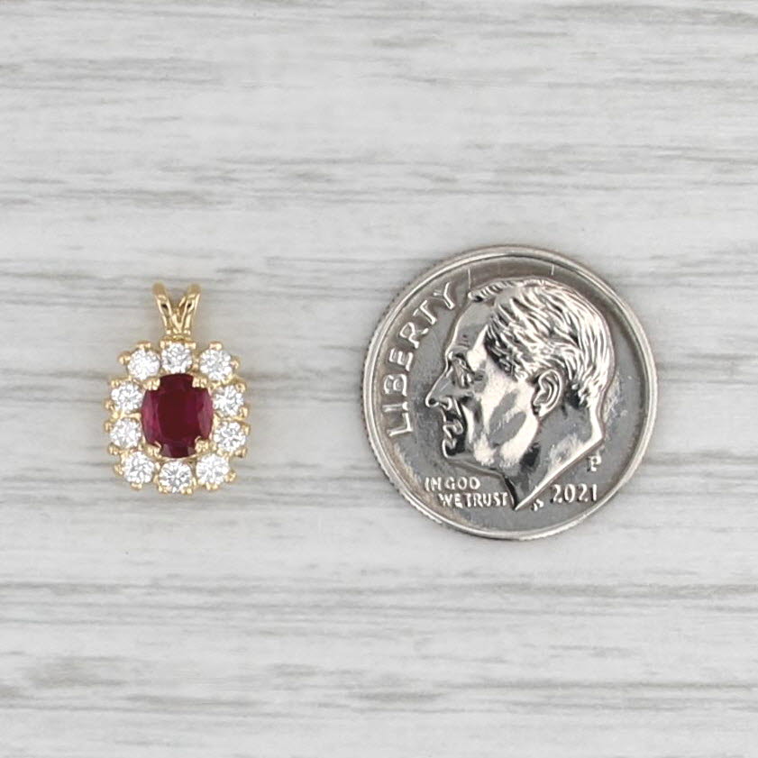 0.72ctw Ruby Diamond Halo Pendant 18k Yellow Gold Small Drop