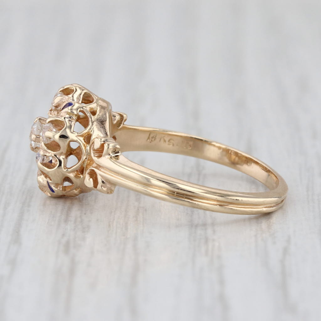 Antique Diamond Ring 14k Yellow Gold Enamel Size 8 Engagement