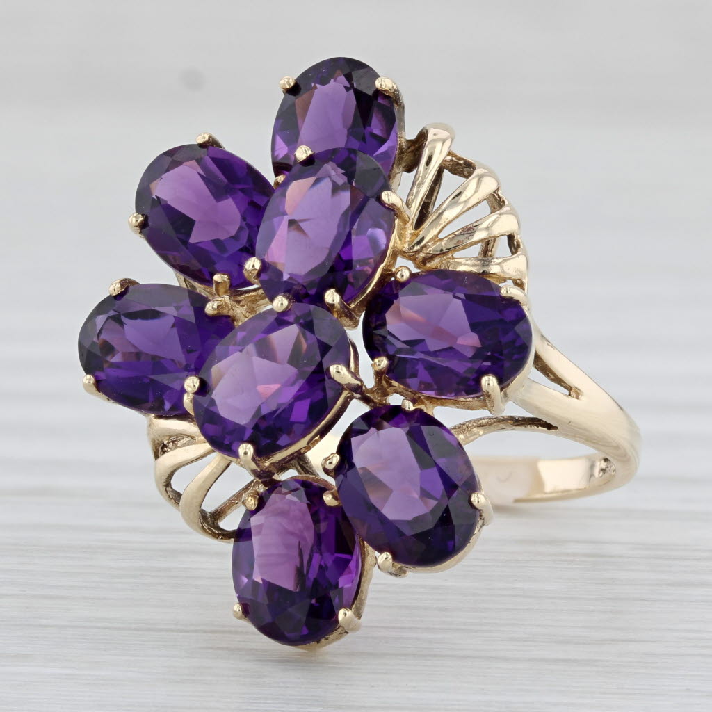 Light Gray 9.40ctw Amethyst Cluster Ring 10k Yellow Gold Size 9 Cocktail