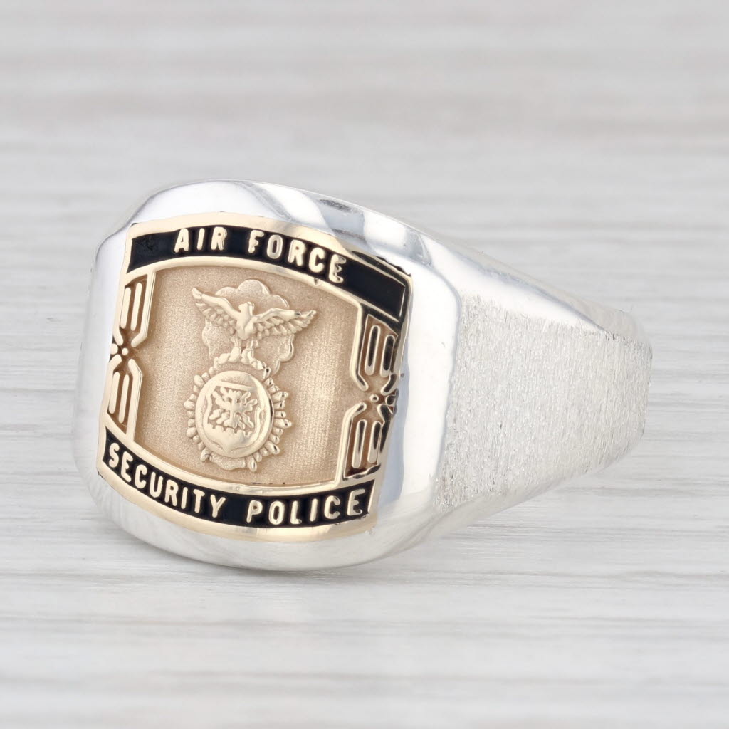 Light Gray Air Force Security Police Ring Sterling Silver 14k Gold Military Signet Size 11