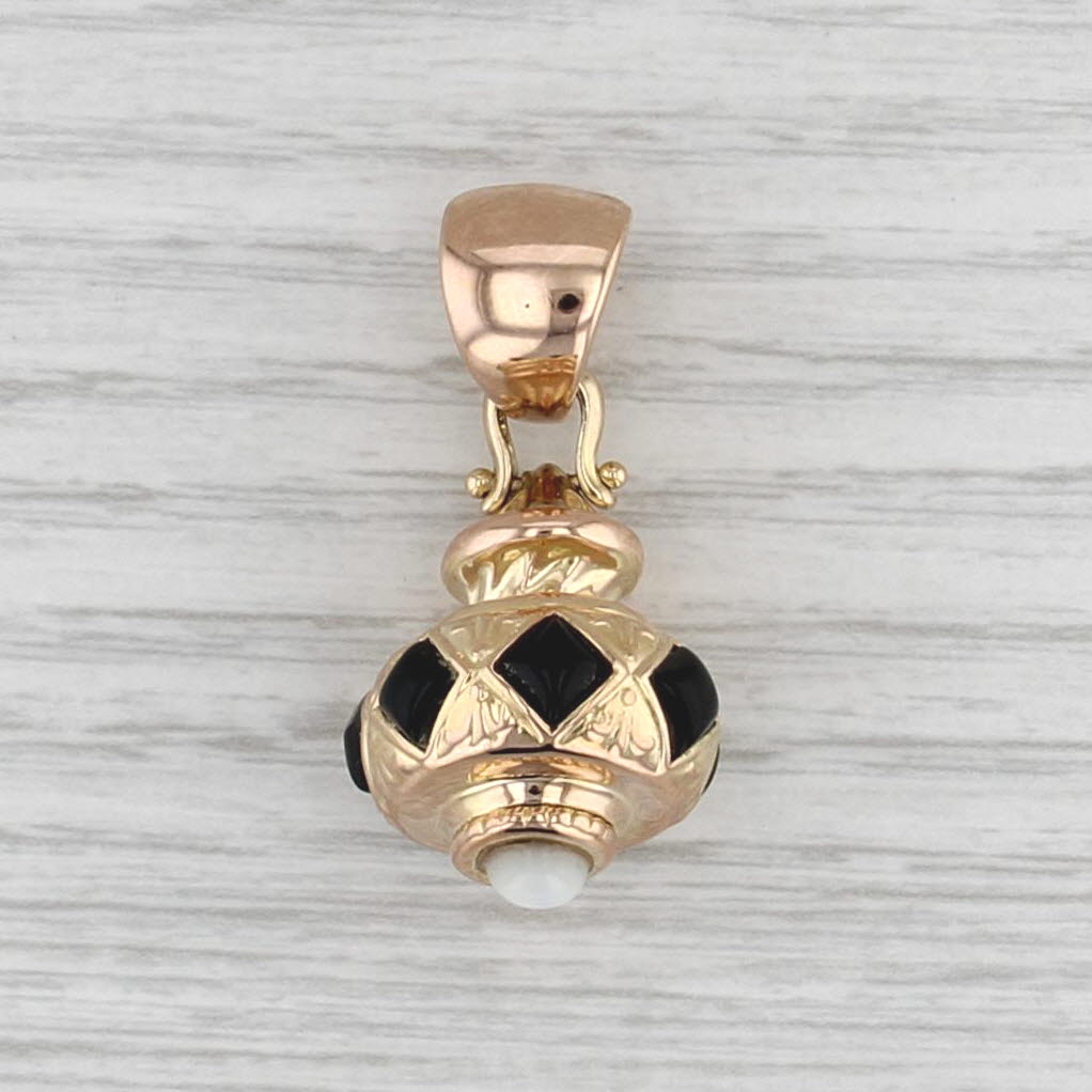 Onyx Mother of Pearl Pendant 14k Rose Yellow Gold Statement
