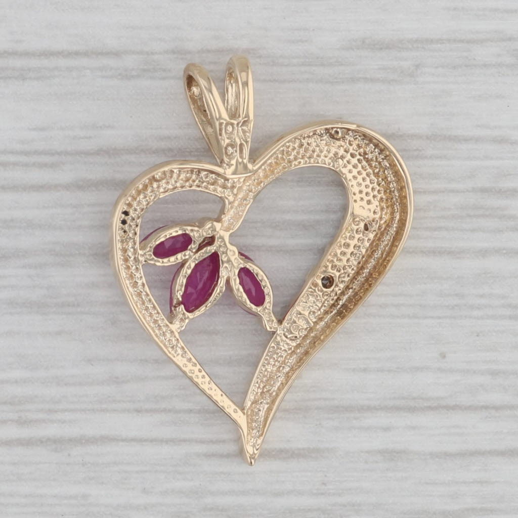 Gray 0.30ctw Ruby Diamond 10K Yellow Gold Open Heart Pendant