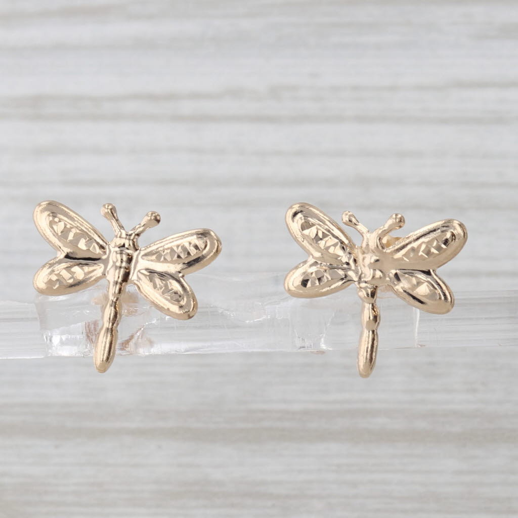 Dragonfly Stud Earrings 14k Yellow Gold Lightweight Studs