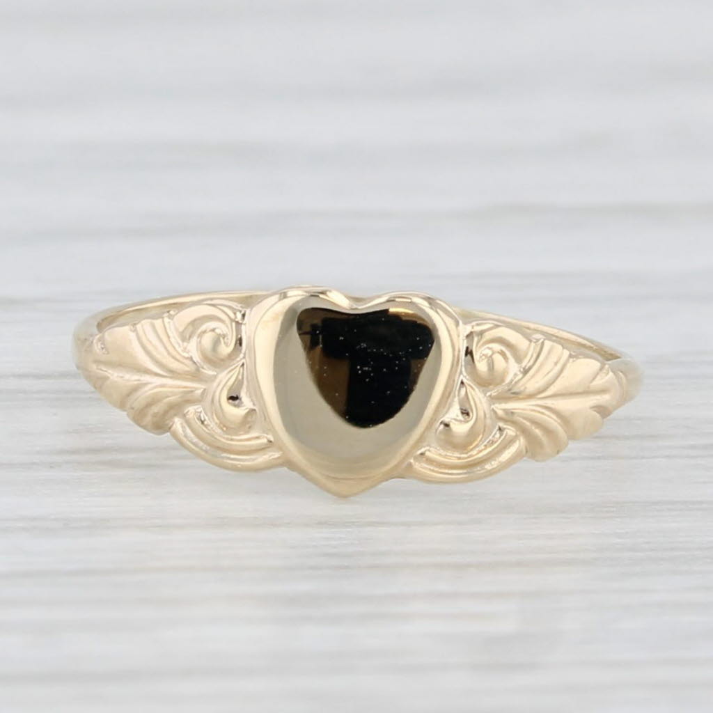 Light Gray Vintage Engravable Heart Baby Ring 10k Yellow Gold Small Size 1